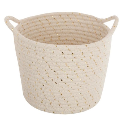 Braided storage basket with handle set of 3, white