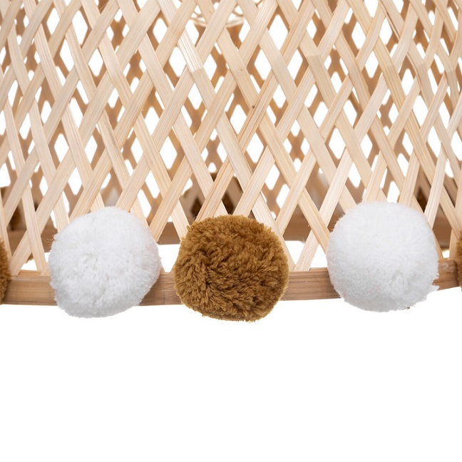 Bamboo ceiling lamp with pompoms 