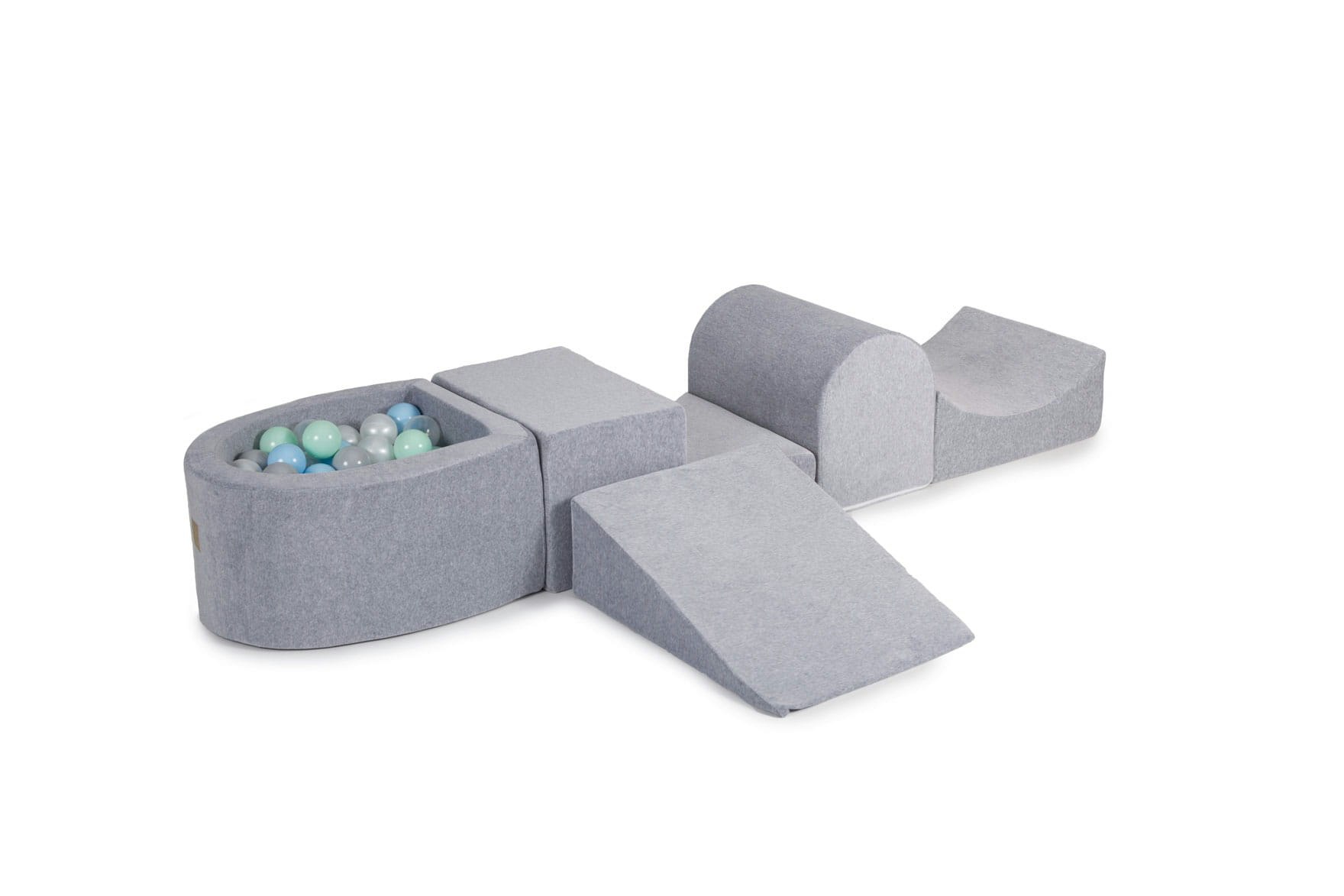 Meow, Grey buildable velvet playground with ball pit, 100 balls 