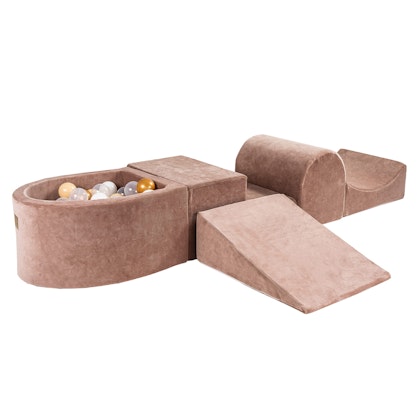 Meow, Beige buildable velvet playground with ball pit, 100 balls
