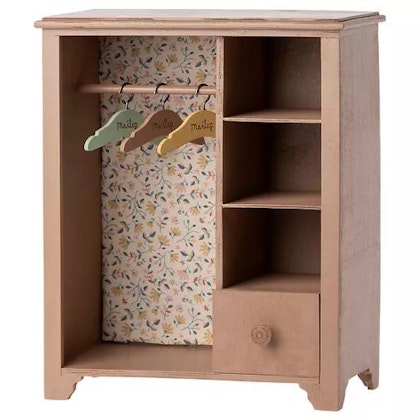 Maileg, Large wardrobe with 3 hangers, powder pink