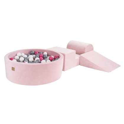 Meow, Pink buildable velvet playground with ball pit, 200 balls