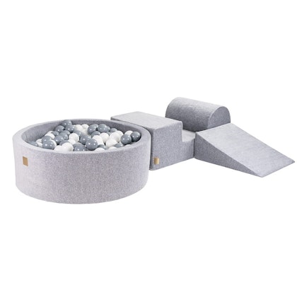 Meow, Grey buildable velvet playground with ball pit, 200 balls