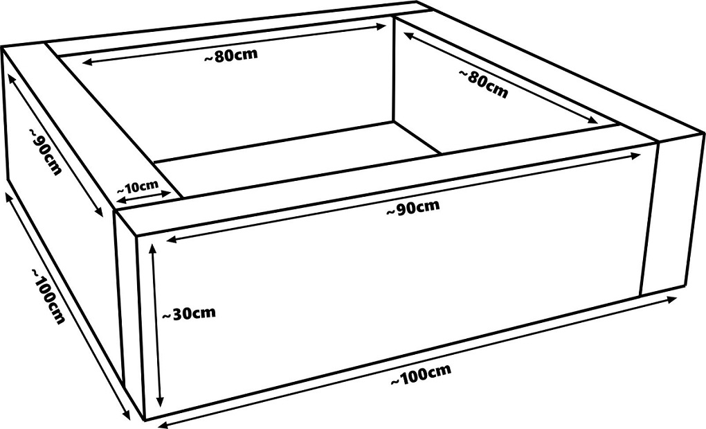 Rektangulärt grå/vit bollhav 80x80x30 cm (valfri bollfärg) 