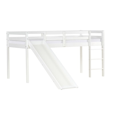 White loft bed with slide for the children's room, 90x200 cm