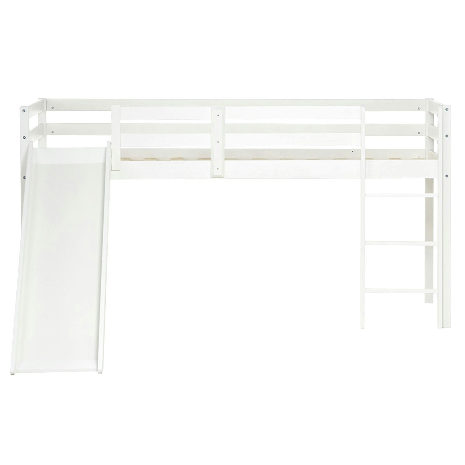 White loft bed with slide for the children's room, 90x200 cm White loft bed with slide for the children's room, 90x200 cm