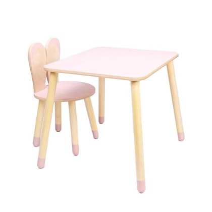 Möbelset kaninstol med bord, rosa
