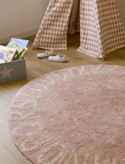 Lorena Canals round carpet for children's room, abc pink 