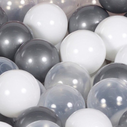 Meow, grey velvet ball pit with 300 balls, (silver, white, transparent)