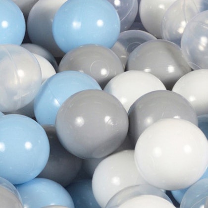 Meow, light blue velvet ball pit with 300 balls, (grey, white, transparent, baby blue)