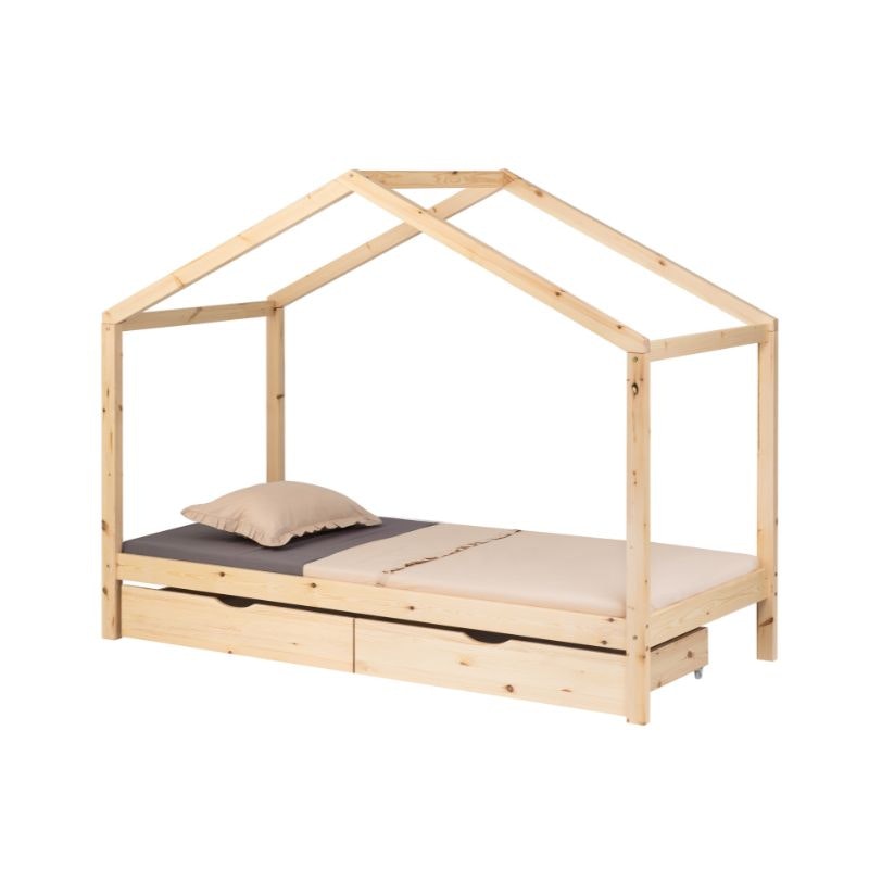 Natural house bed 90x200 with storage drawers 