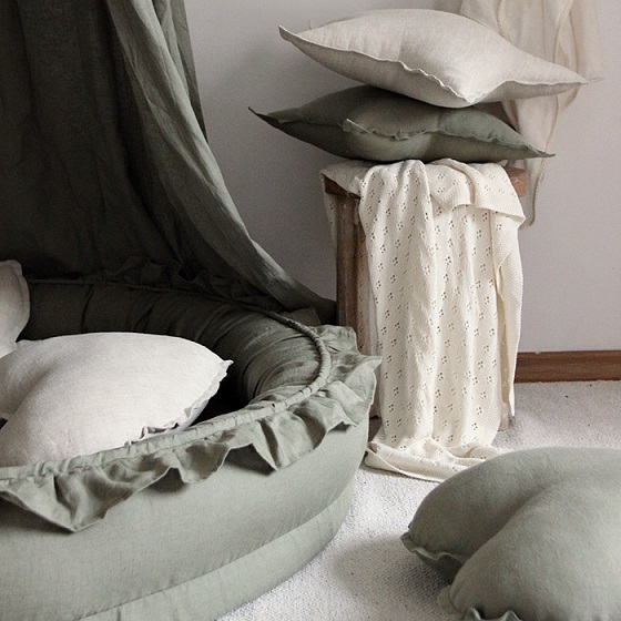 Cotton & Sweets olive junior nest in 100% linen 