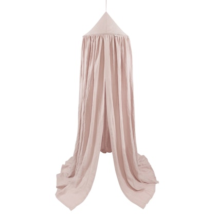 Powder pink linen bed canopy for children's room with LED lights , Cotton & Sweets