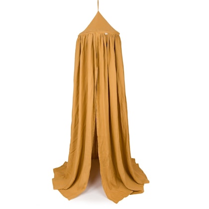 Mustard linen bed canopy for children's room with LED lights, Cotton & Sweets