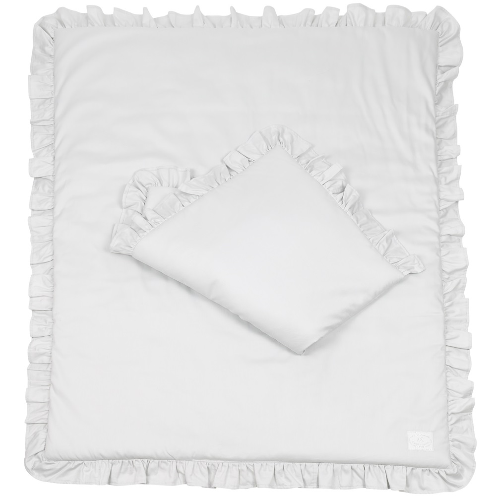 Ljusgrå bäddset spjälsäng med kudde och täcke, Cotton & Sweets 