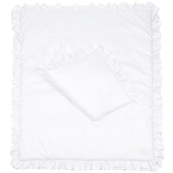 Vit bäddset spjälsäng med kudde och täcke med volang, Cotton and Sweets