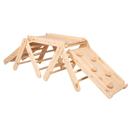 Meow, climbing frame with climbing wall and slide, natural