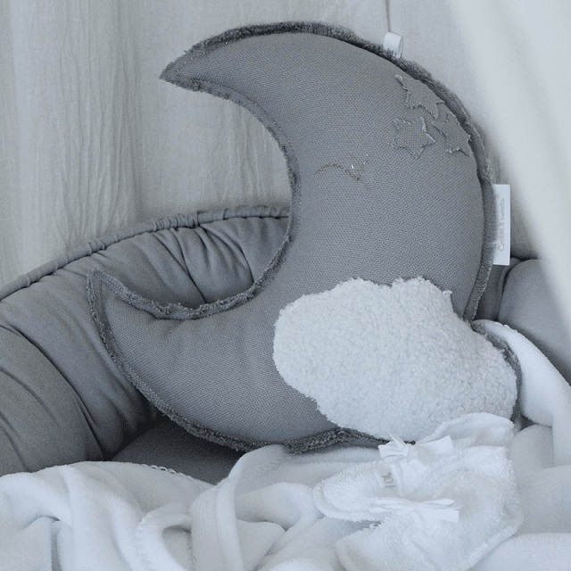 Cotton & Sweets, sängmobil väggdekoration grå måne 