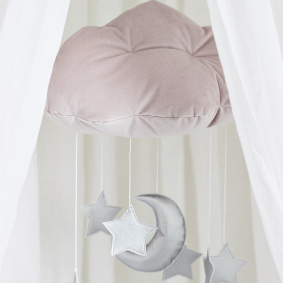 Powder pink bed mobile cloud with silver stars, Cotton & Sweets 