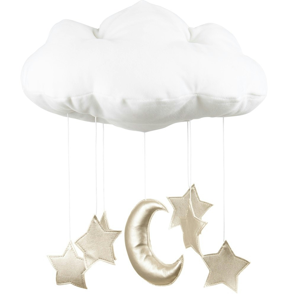 Sängmobil vit moln med guld stjärnor, Cotton&Sweets 