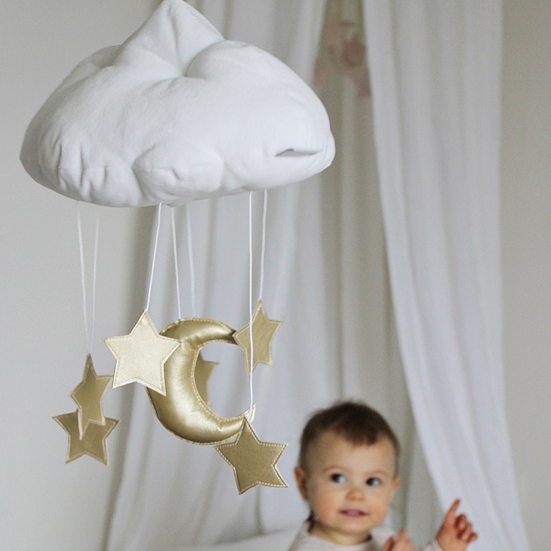 Bed mobile white cloud with gold stars, Cotton&Sweets 