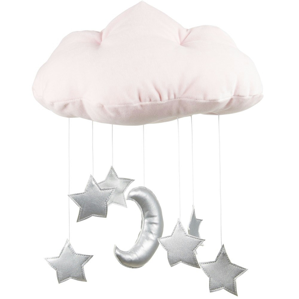 Light pink bed mobile cloud with silver stars, Cotton & Sweets 