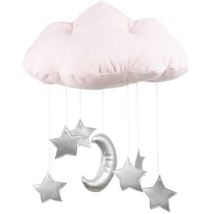 Ljusrosa sängmobil moln med silverstjärnor, Cotton & Sweets