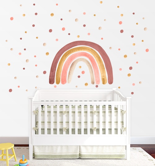 Babylove, wall sticker rainbow with dots, dusty pink