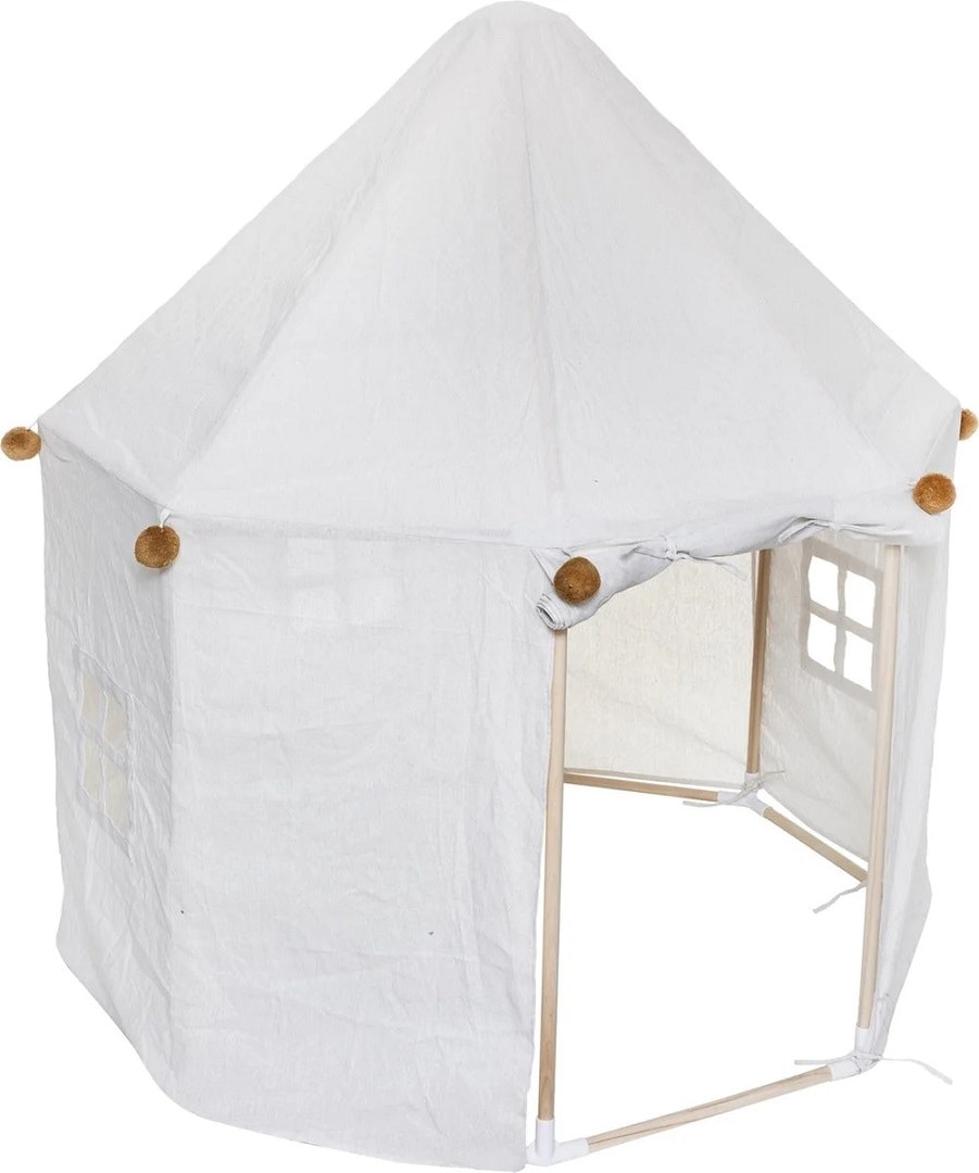 Play tent with pompom for the children's room, ecru 