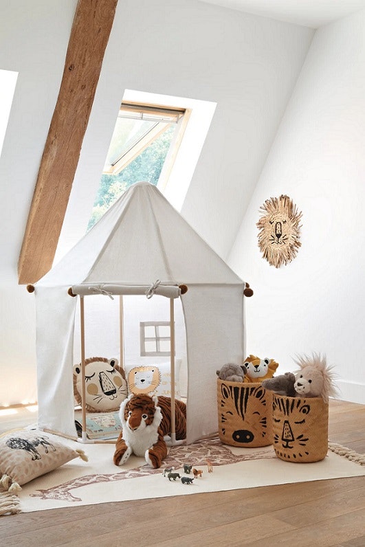 Play tent with pompom for the children's room, ecru 
