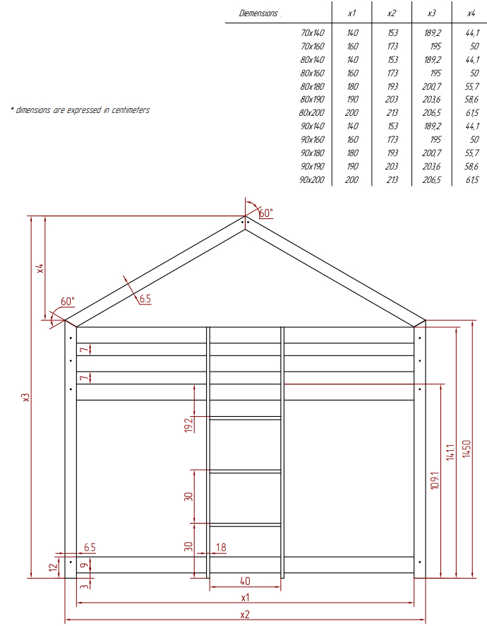 House loft bed, Mila DMPA 