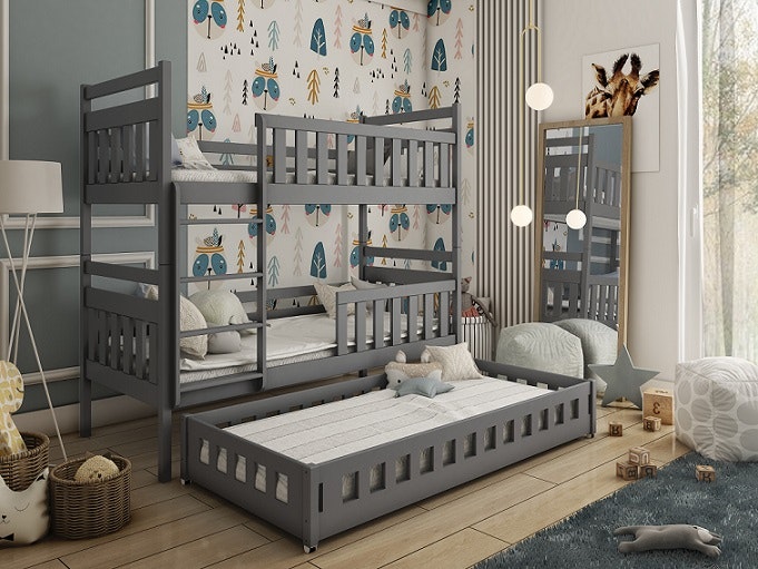 Bunk bed with barrier and three beds Odette 