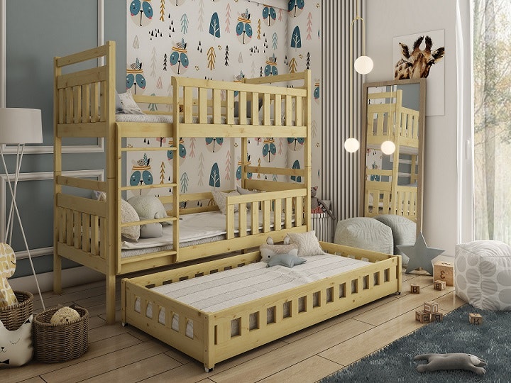 Bunk bed with barrier and three beds Odette 