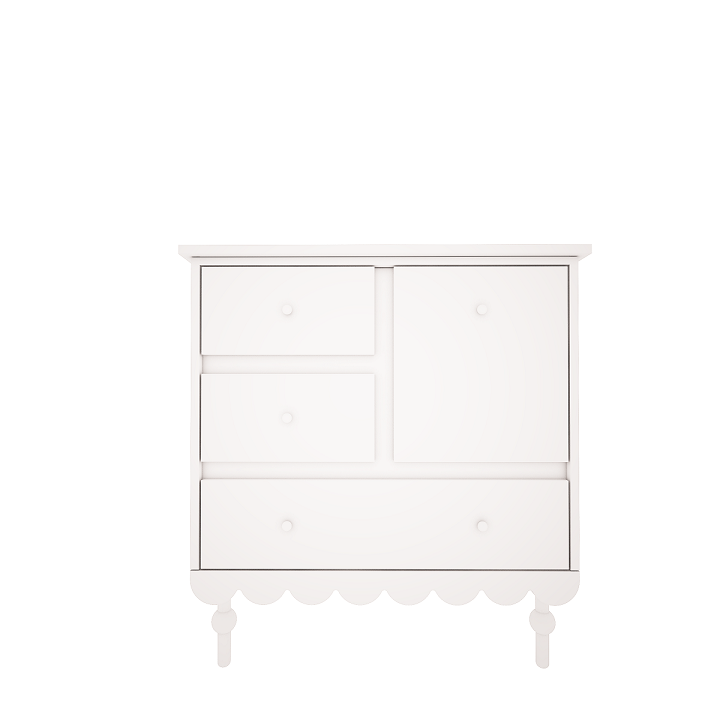 Woodluck, white low chest of drawers Babushka 