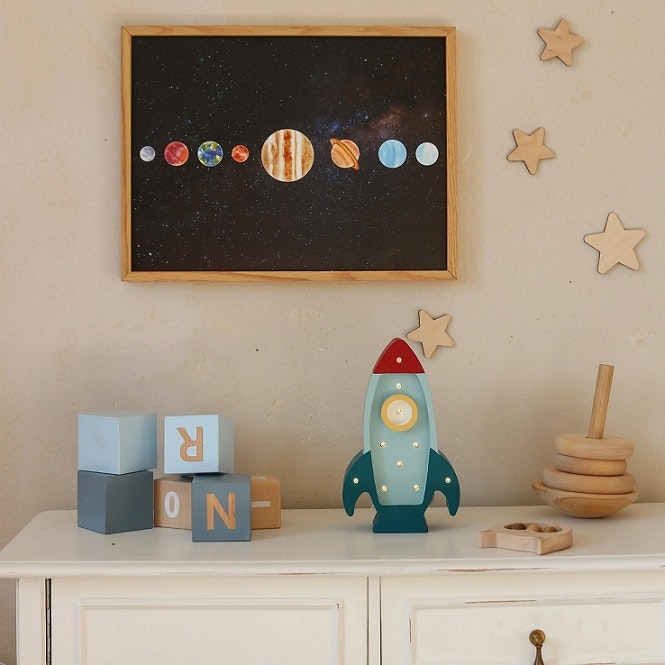 Little Lights, Night light for the children's room, Space rocket mini Retroblue 