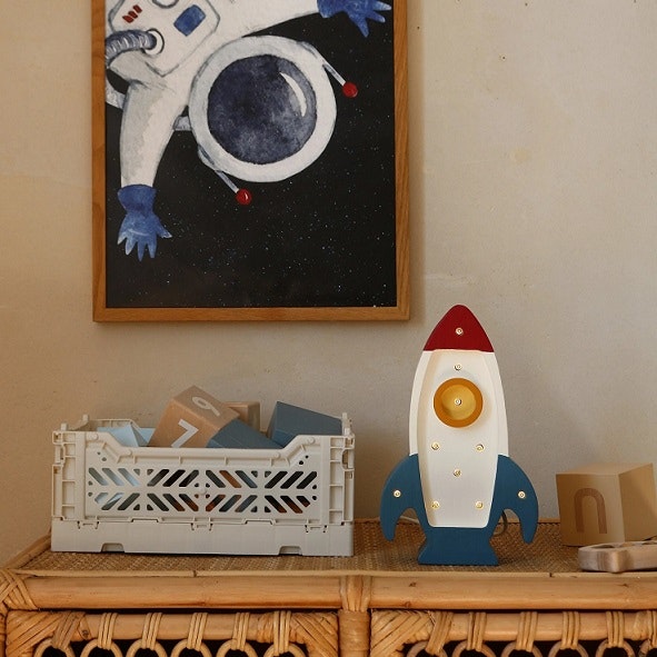 Little Lights, Night light for the children's room, Space rocket mini White/Blue/Yellow 