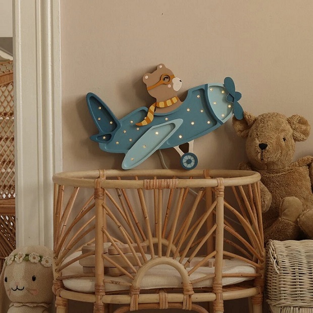 Little Lights, Nattlampa till barnrummet, Vintage flygplan blå 