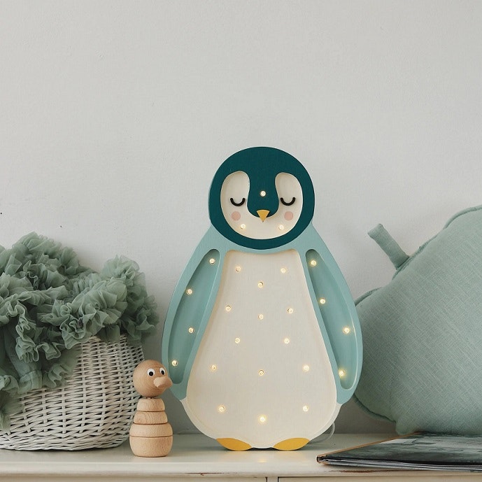 Little Lights, Nattlampa till barnrummet, Pingvin turkos/vit 