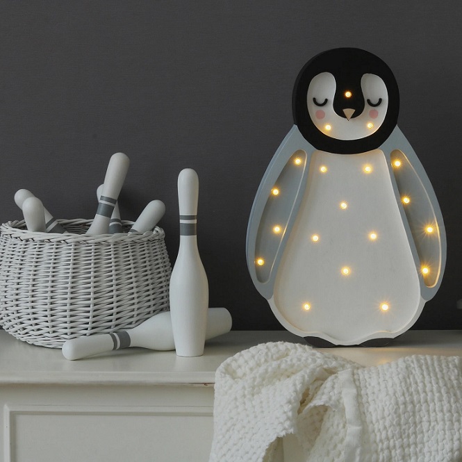 Little Lights, Night light for the children's room, Penguin light grey 