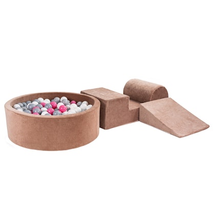 Meow, Beige buildable velvet playground with ball pit, 200 balls