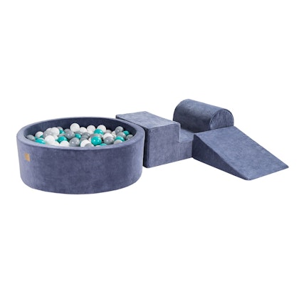 Meow, Blue-grey buildable velvet playground with ball pit, 200 balls