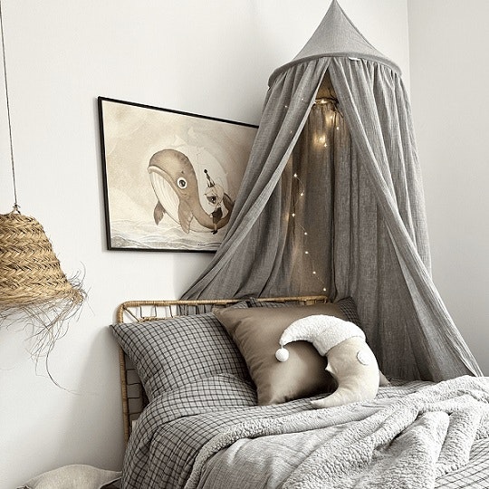 Grey bed canopy in muslin cotton, Cotton & Sweets 
