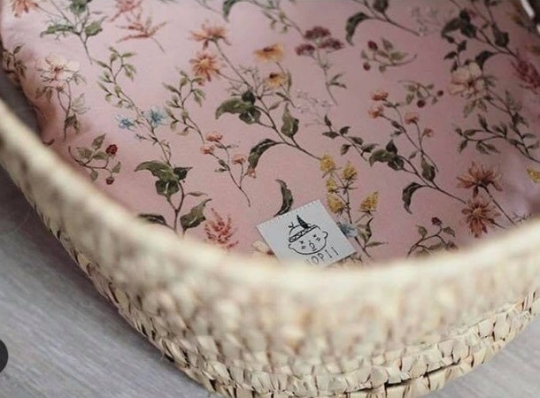 Stretch sheet linen trolley/cradle, pink flowers 