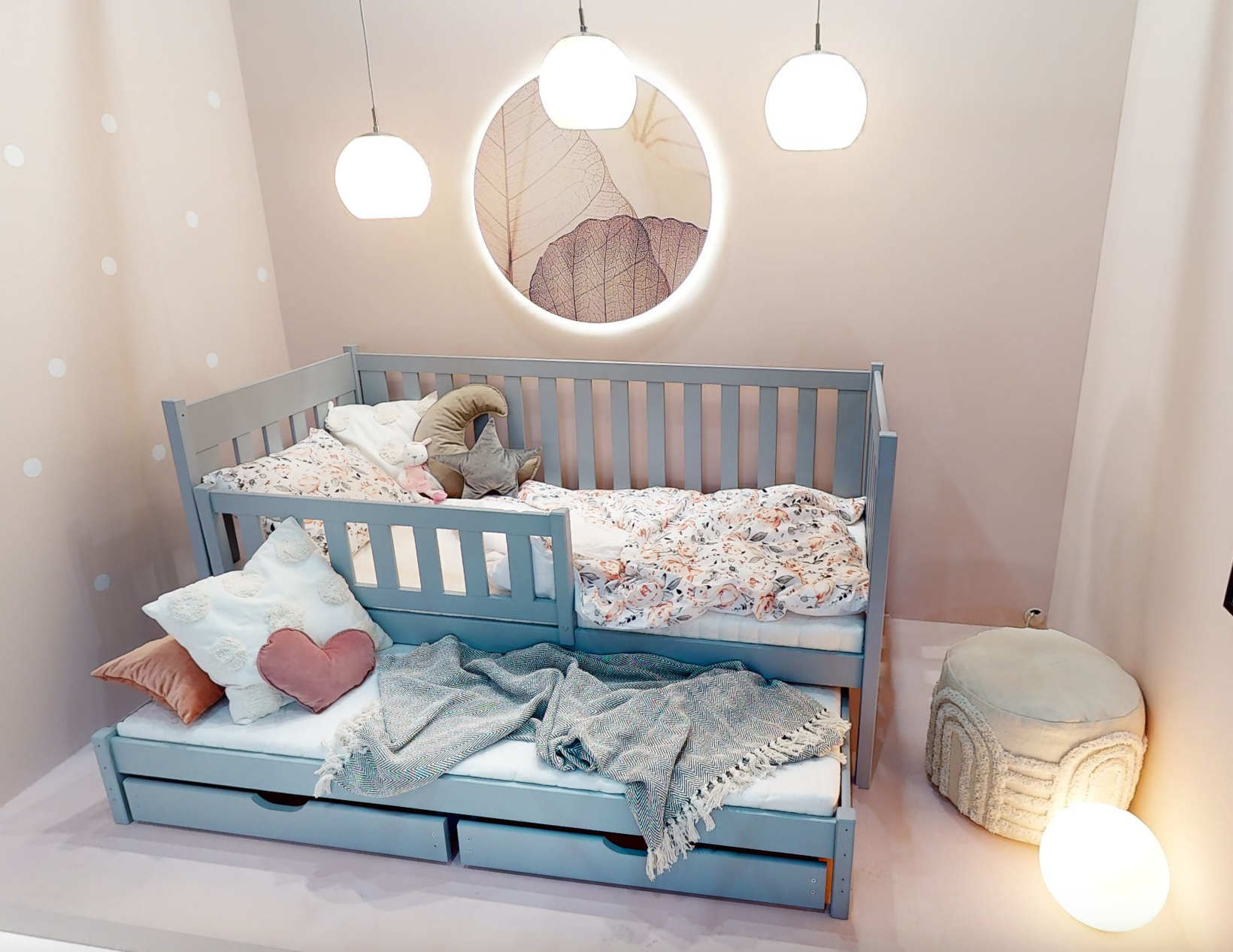 Children's bed with barrier and extra bed, Kiara 