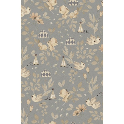 Mrs Mighetto, wallpaper Forest Flowers, Dove Blue