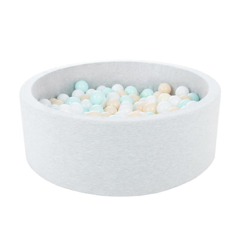 Light grey ball pit BASIC, 90x30 with balls (white, beige, mint) 