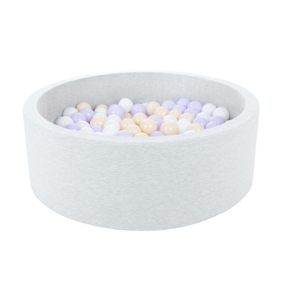 Light grey ball pit BASIC, 90x30 with balls (white, beige, lilac)