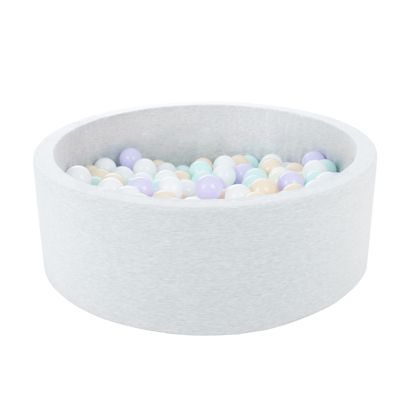 Light grey ball pit BASIC, 90x30 with balls (white, lilac, beige, mint)