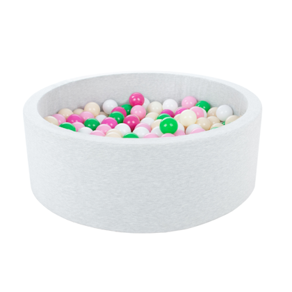 Light grey ball pit BASIC, 90x30 with balls (white, green, light pink, pink, beige)