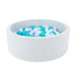 Ljusgrå bollhav BASIC, 90x30 med bollar (lilac, turkos, mint)